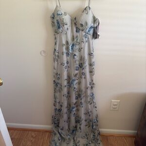 Jenny Yoo Collection Embroidered Dress Subtle Gray with Florals